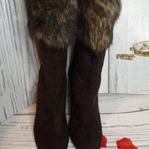 Impo Ladies Womens Brown Faux Fur/Suede Mid Calf Boots Heels Size 9M